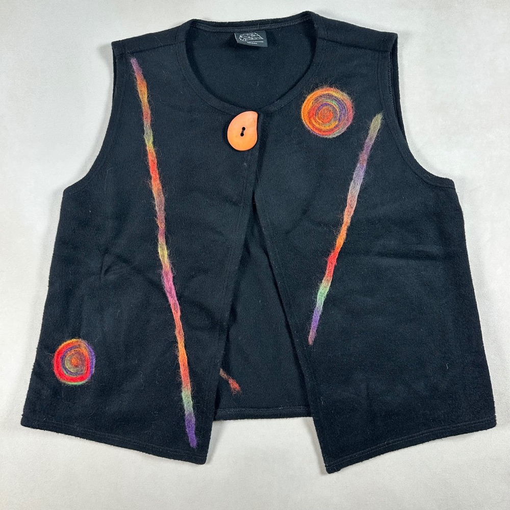 Living Out Loud With Mia XS Wool Vest Hand Felted Rainbow Art to Wear USA Boho